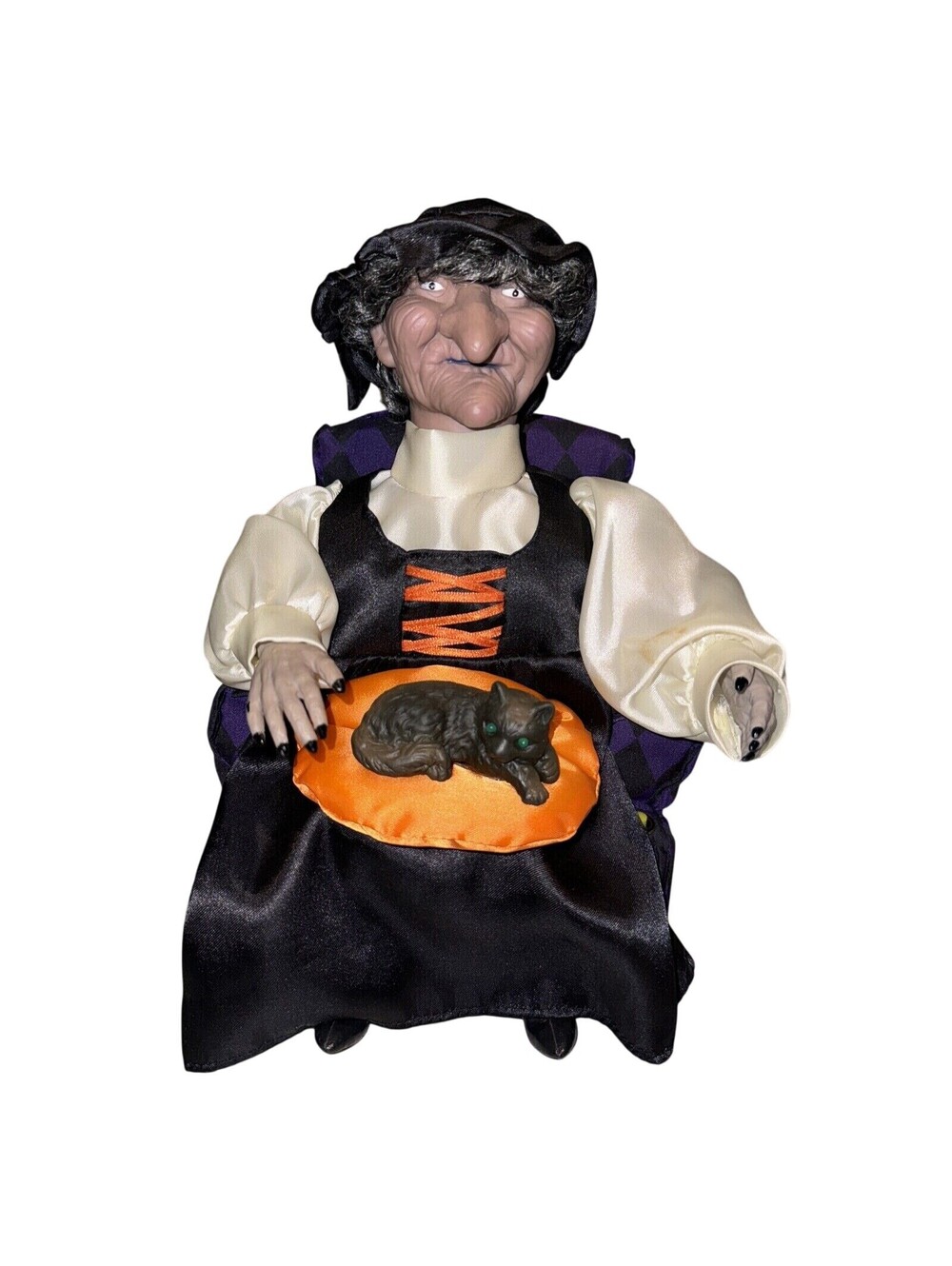 Gemmy Halloween Talking Animated Witch Petting Cat Lights Animation 1995